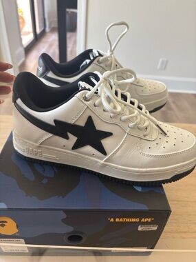 Bape White Sneakers with Black Star Accent